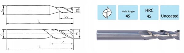 Frez VHM do Aluminium 2-piórowy 4 x 11 x 50 mm - 45 HRC - obrazek 4