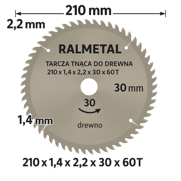 Tarcza Piła do Drewna 210x1,4x2,2x30x60T - obrazek 2