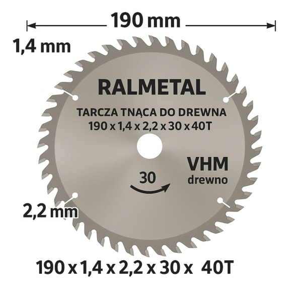 Tarcza Piła do Drewna 190x1,4x2,2x30x40T - obrazek 2