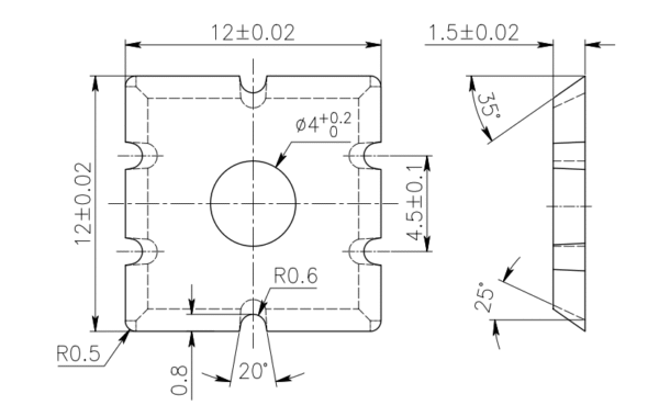 Płytki VHM Wieloostrzowe do PVC 12 x 12 x 1,5 x 35* x R0.5 z łamaczem - 10 szt - obrazek 4